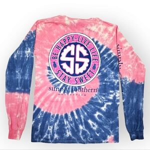 Simply Southern Long Sleeve T-Shirt Pink Blue Tie-Dye Size Small